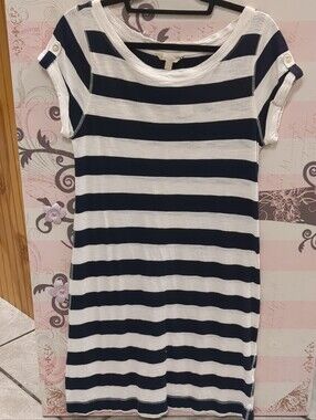 Banana Republic Navy and White Striped T-shirt Dress
